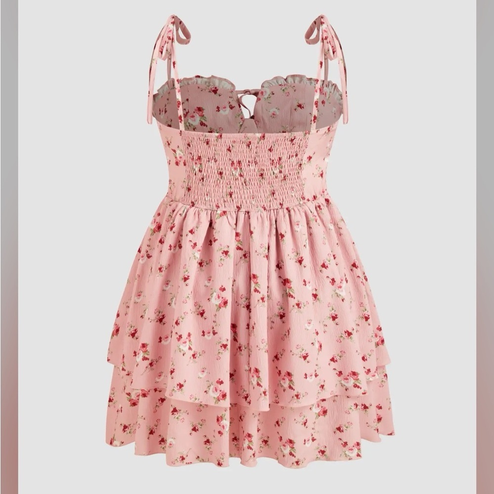 Cider WOVEN FLORAL RUFFLE HEM KNOTTED LAYERED MINI DRESS CURVE & PLUS 1XL - Picture 4 of 6